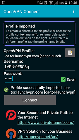 Android Guide enter credentials