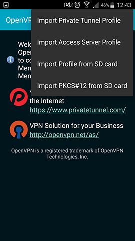 Android Guide import config files to Open VPN Connect app